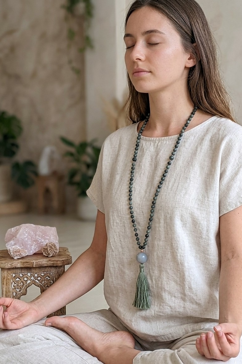 Mala in Diaspro Kambaba, Pietra guru Agata grigia, Rame