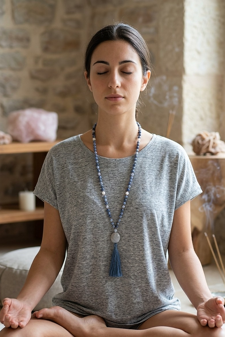 Mala in Sodalite, Pietra Guru Agata botswana, Rame