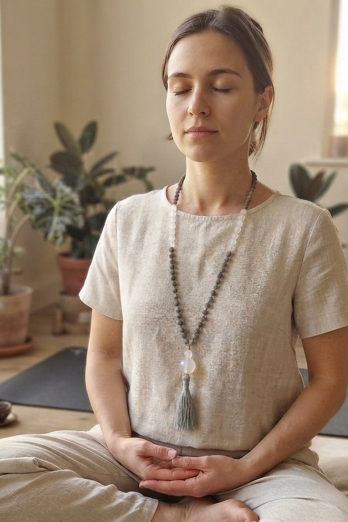 Mala in Diaspro zebrato, Agata bianca, Pietra Guru Agata bianca, Rame