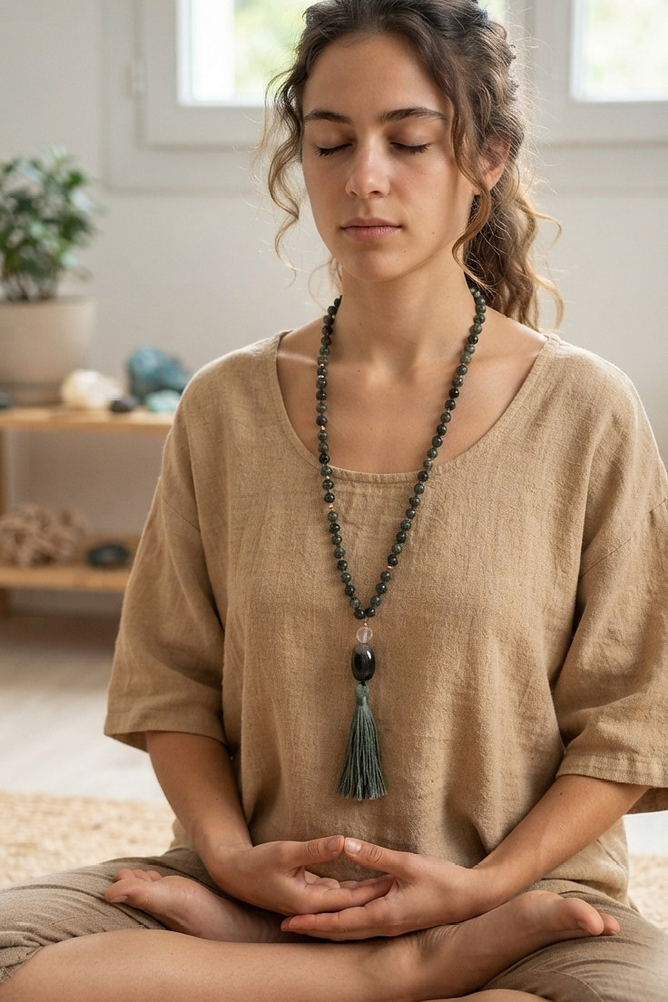 Mala in Diaspro Kambaba, Pietra guru Agata verde, Rame
