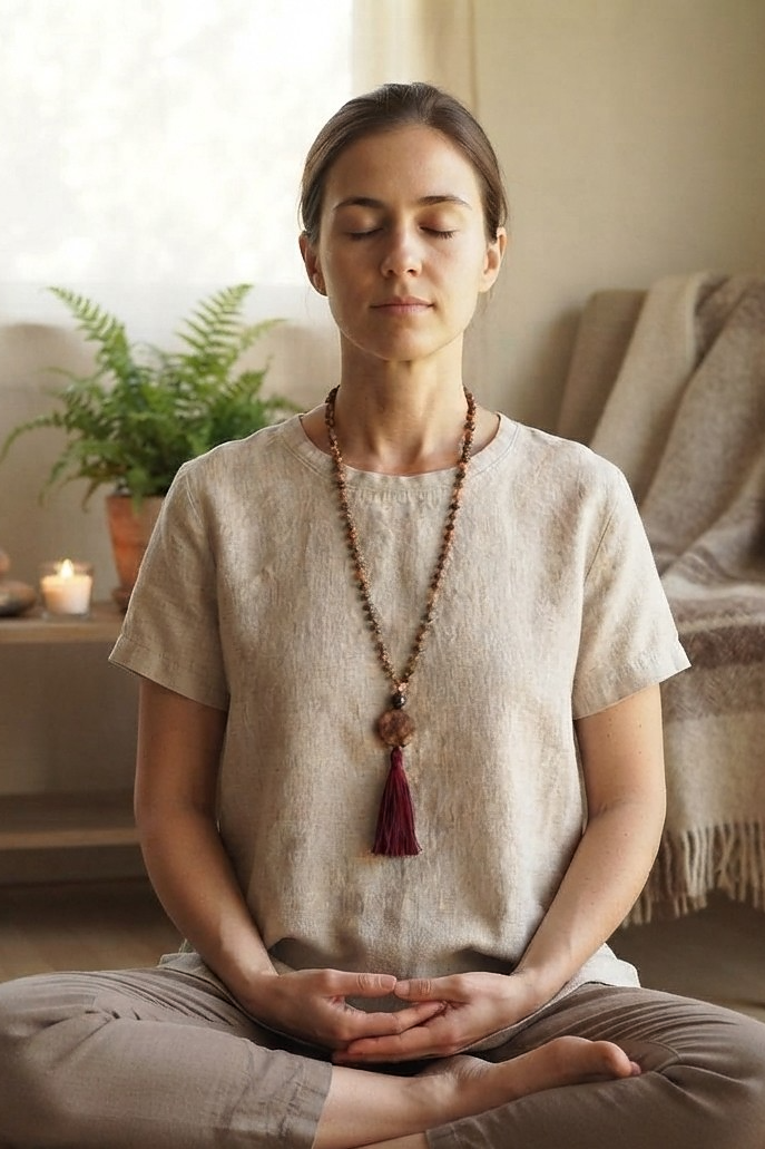 Mala da meditazione in Diaspro Leopardo e Mica – 108 perle