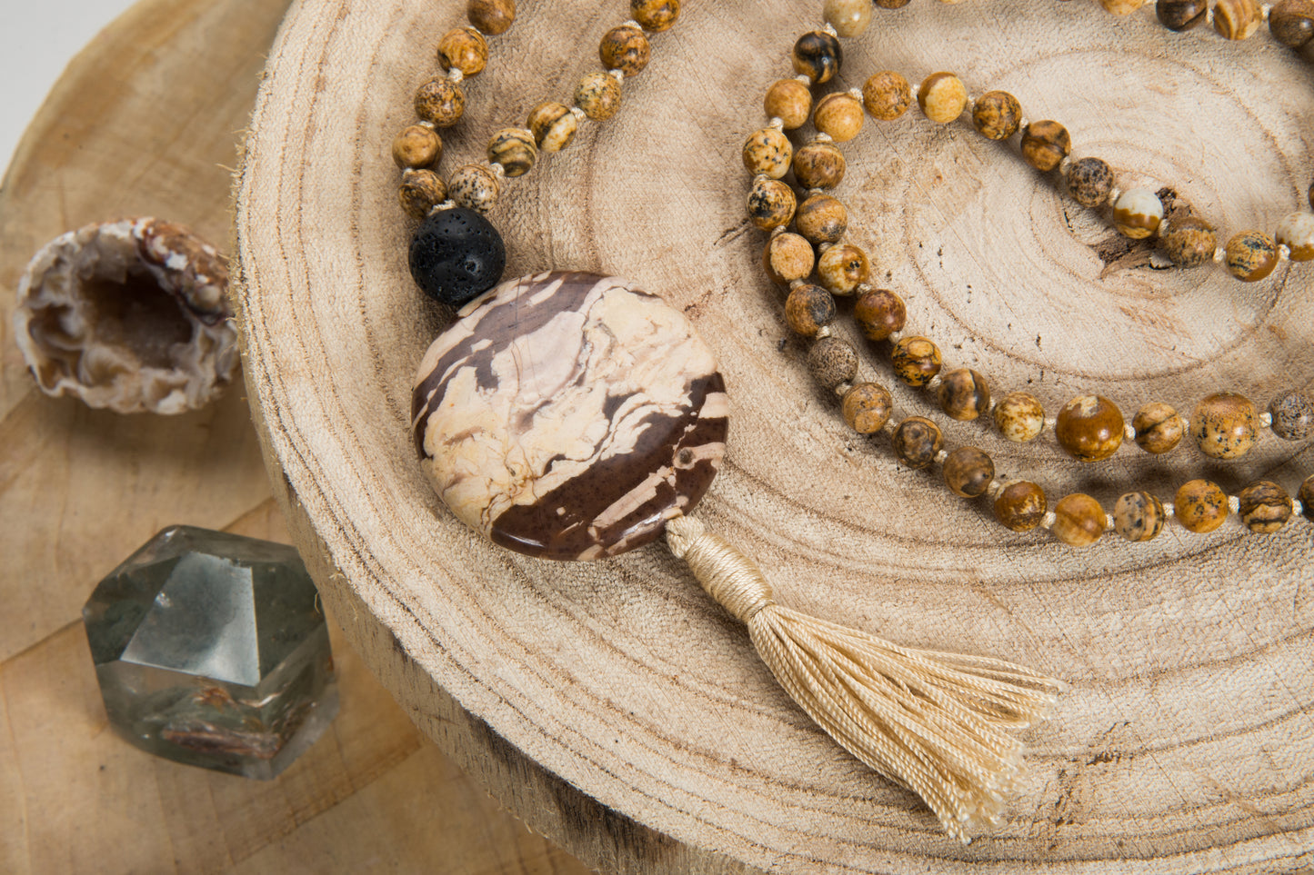 Mala collana in Diaspro paesaggio, Pietra lavica, Pietra Guru Diaspro paesaggio, Rame