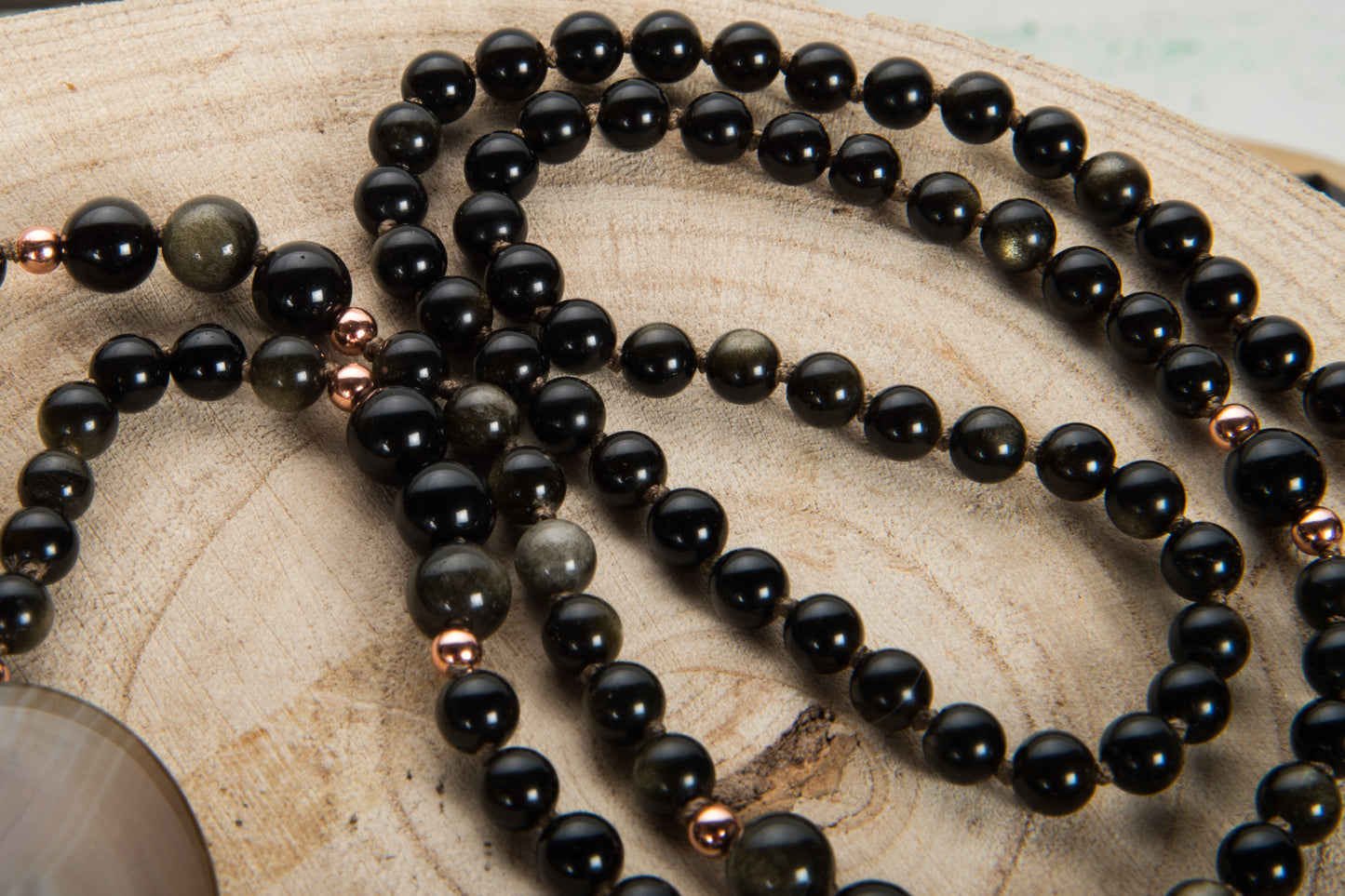 Mala Ossidiana dorata, Pietra guru Agata, Rame