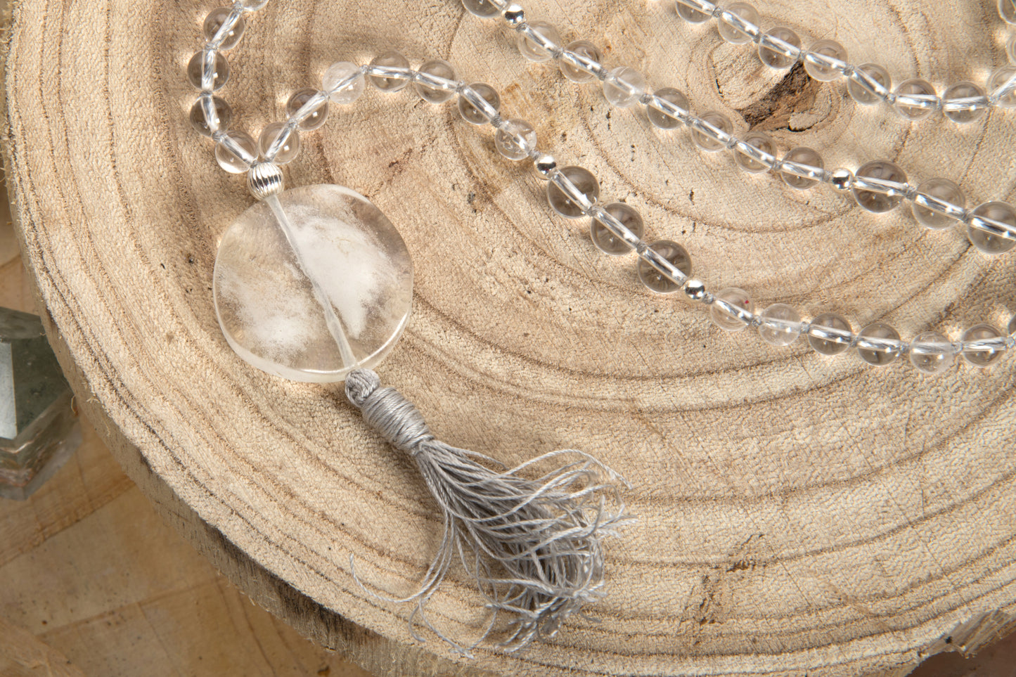 Mala 108 con cristalli naturali di Quarzo ialino, Argento 925