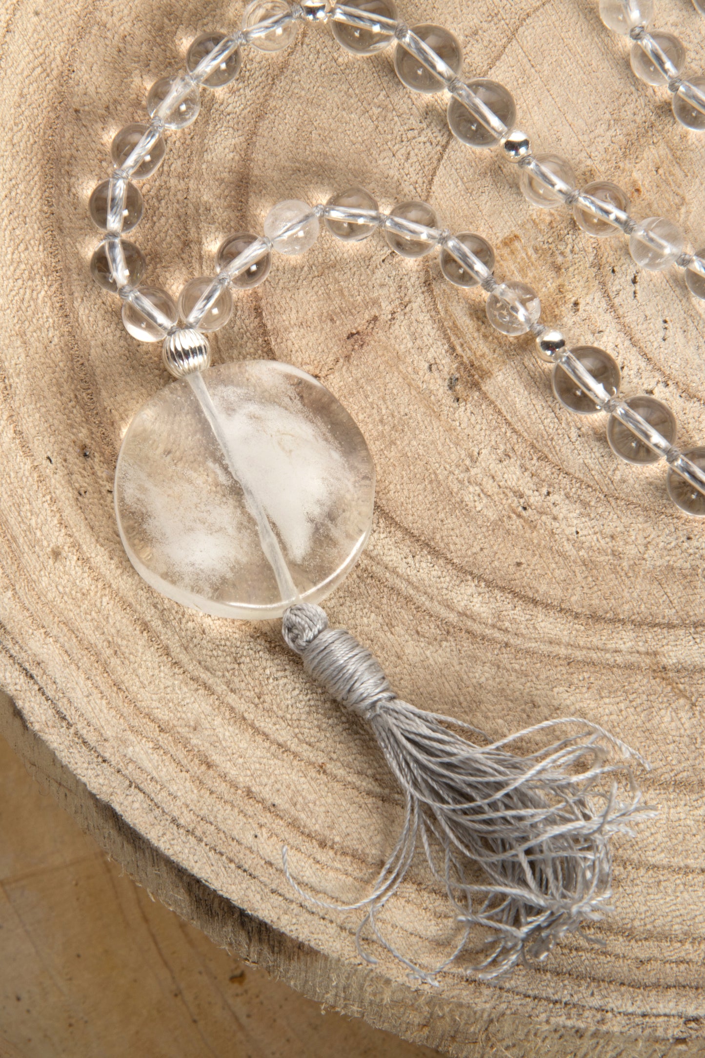Mala 108 con cristalli naturali di Quarzo ialino, Argento 925