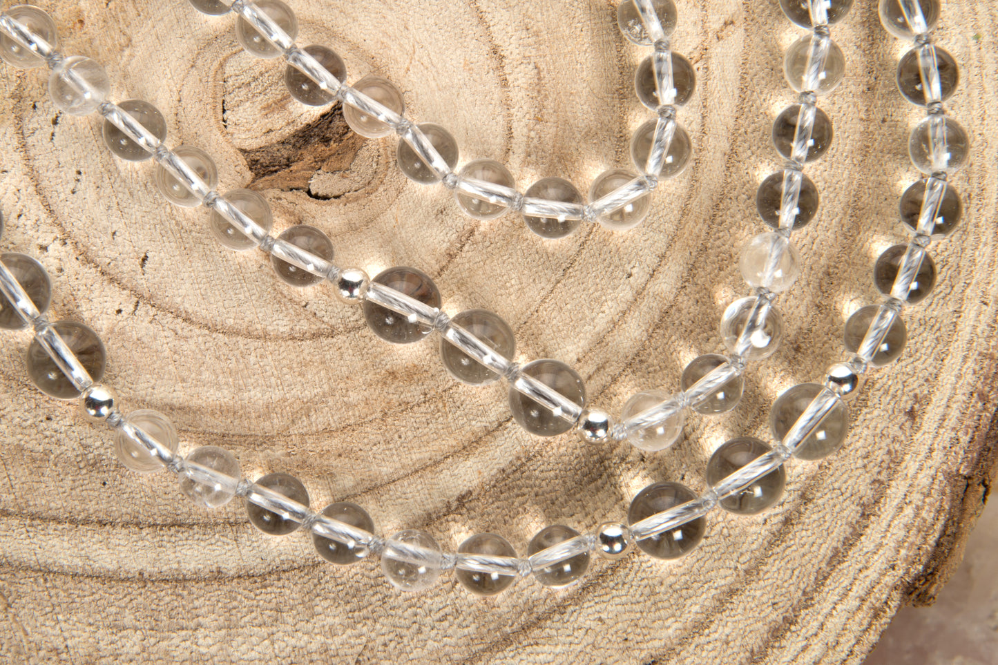 Mala 108 con cristalli naturali di Quarzo ialino, Argento 925