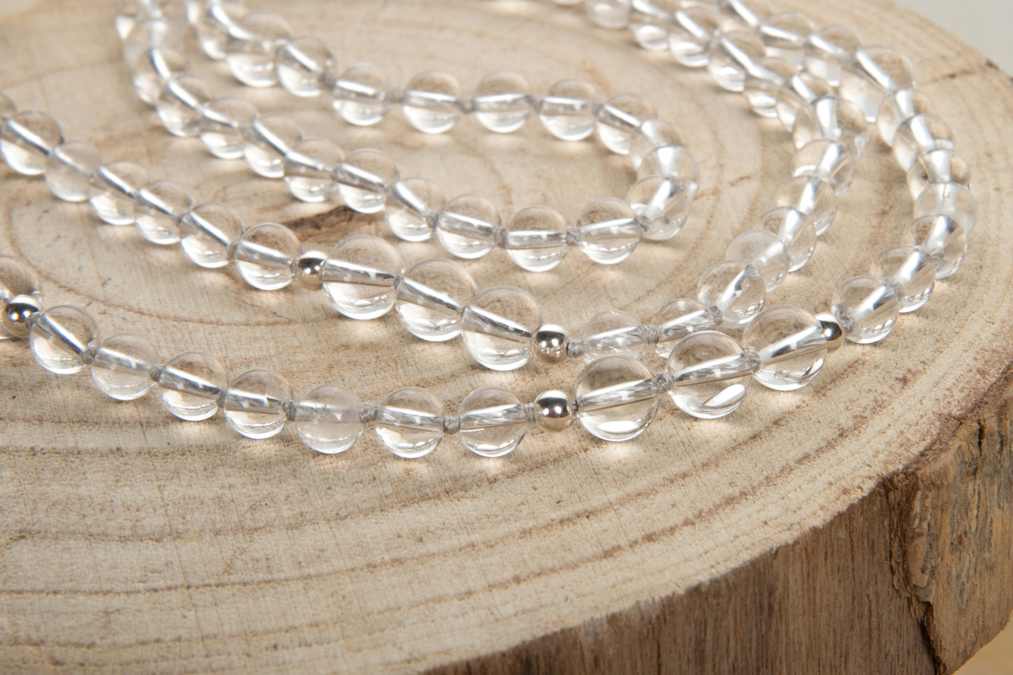 Mala 108 con cristalli naturali di Quarzo ialino, Argento 925