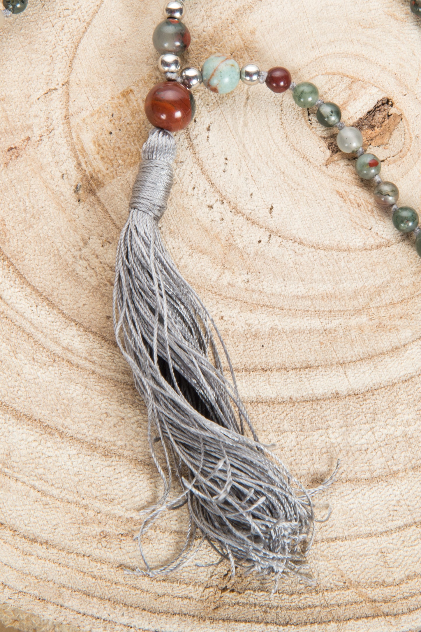 Mala collana 108 fatta a mano in Eliotropio, Pietra Guru Eliotropio, Argento 925