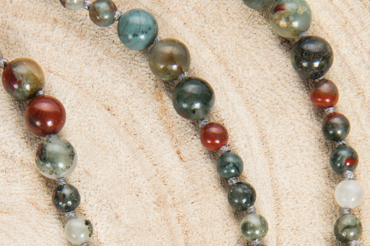 Mala collana 108 fatta a mano in Eliotropio, Pietra Guru Eliotropio, Argento 925