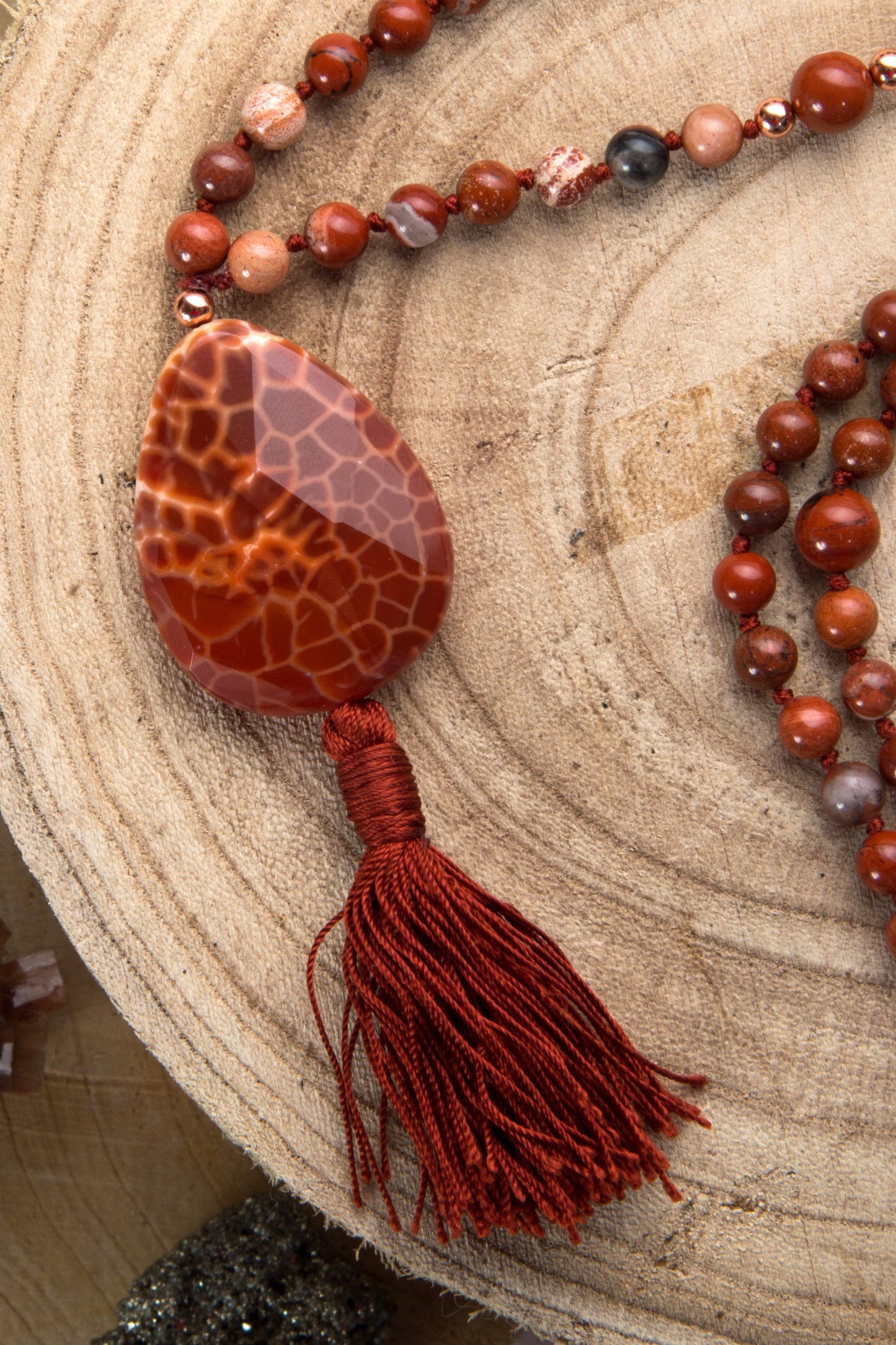 Mala Diaspro brecciato, Pietra guru Agata fuoco, Rame