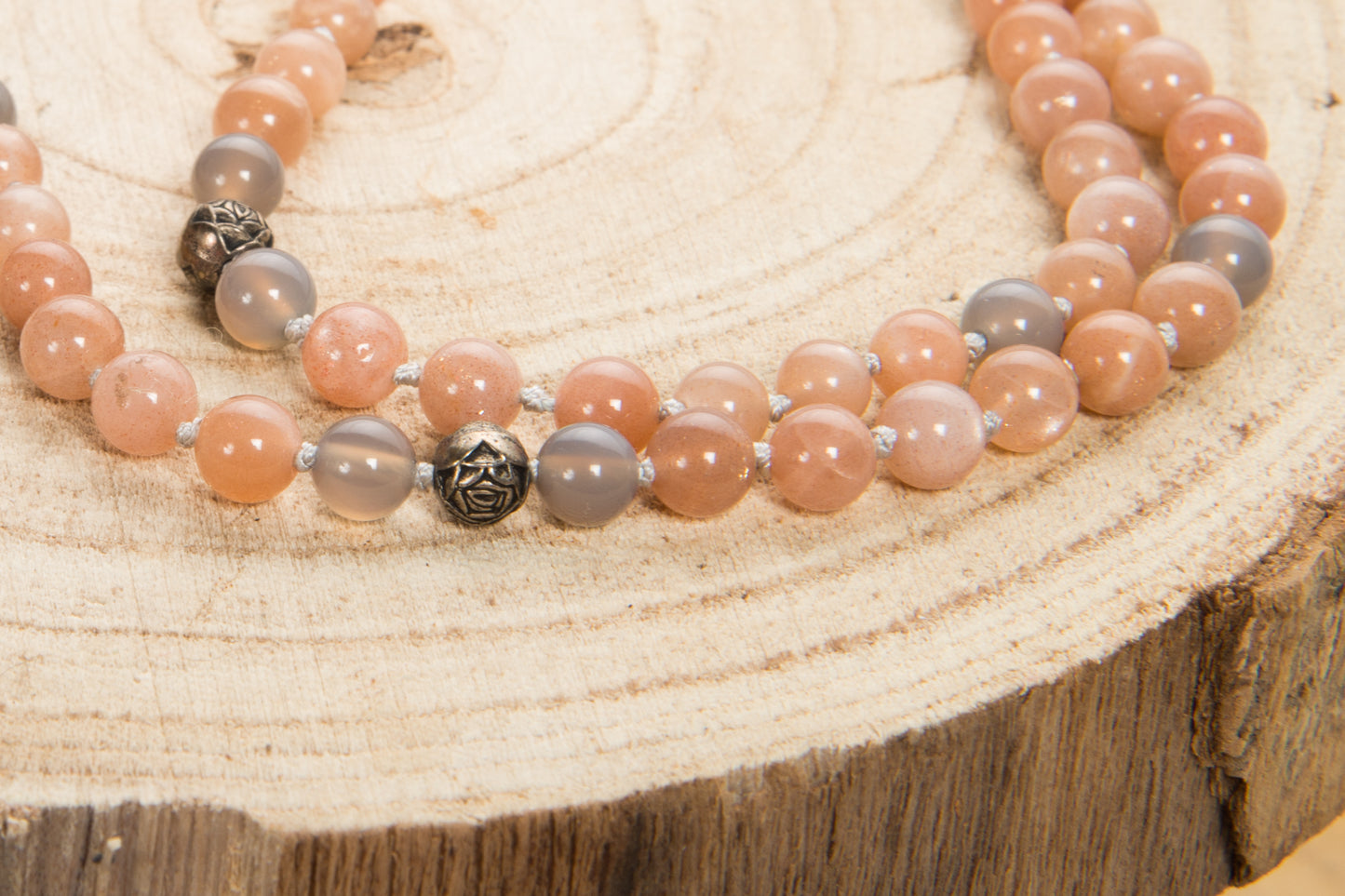 Mala da meditazione in Pietra di luna, Pietra Guru Pietra di Luna, Argento 925