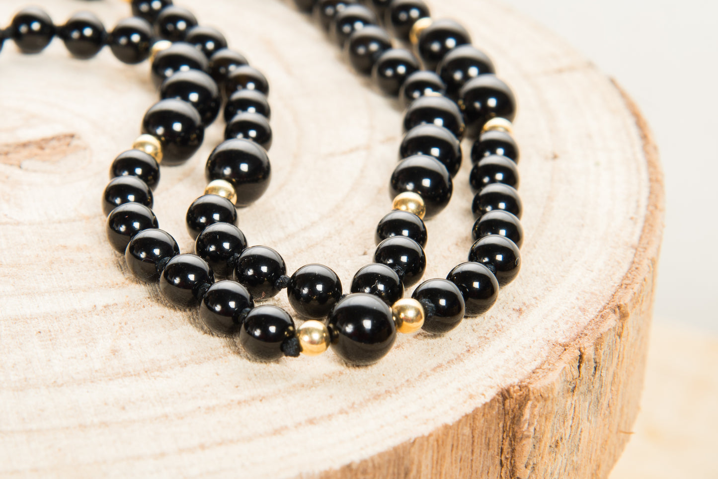 Mala per meditare in Onice, argento dorato 925 e placcato Oro 14 kt