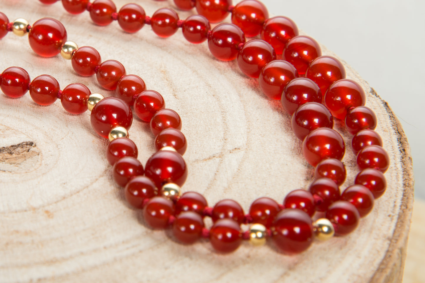 Mala collana 108 Agata rossa, Perla Guru tibetana e Argento dorato 925