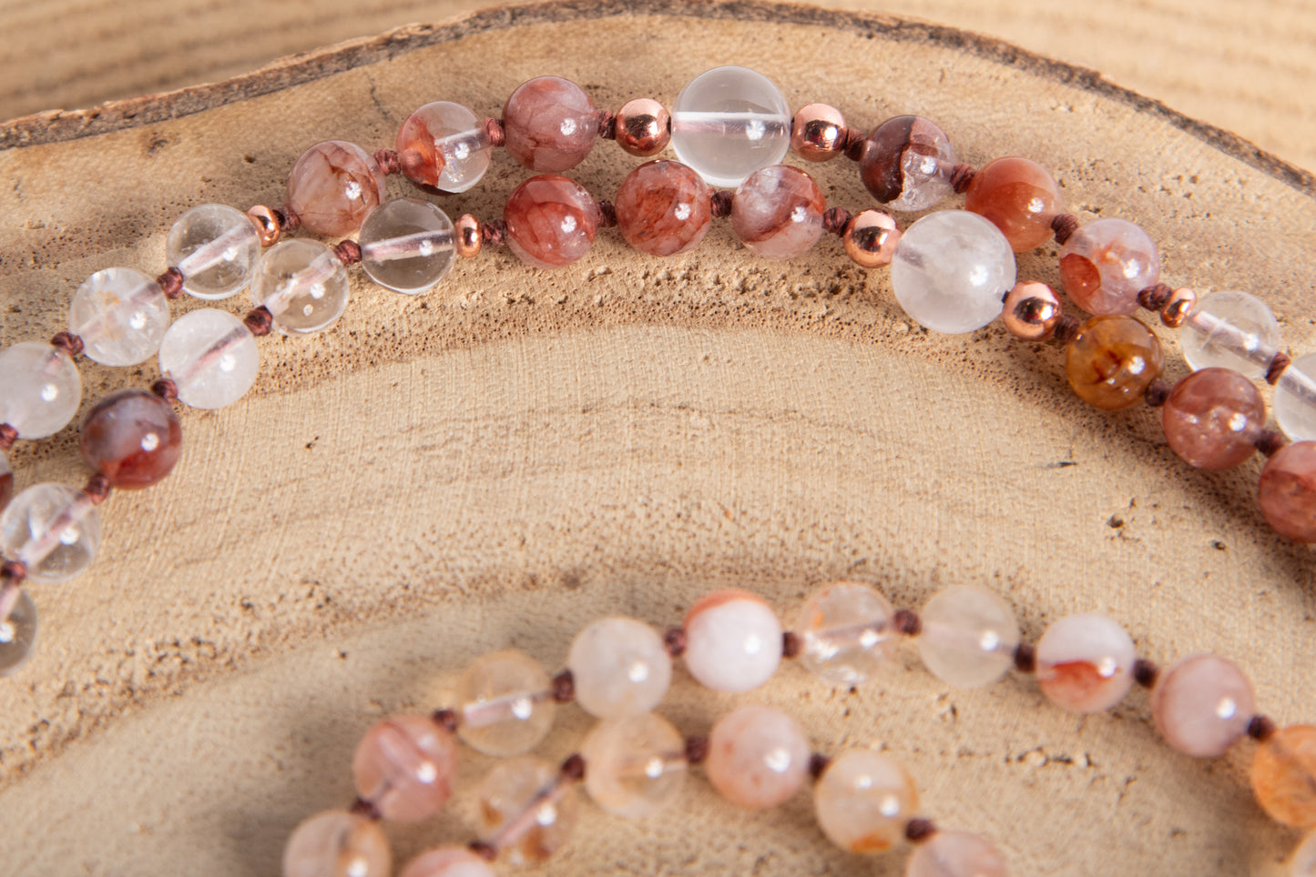 Mala in Quarzo Ematoide, Pietra Guru Agata, Rame