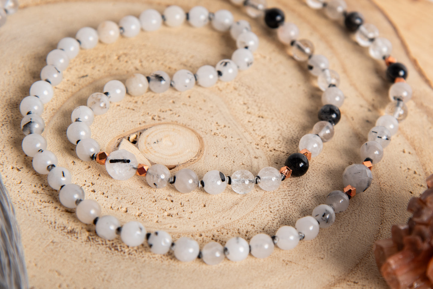 Mala in Quarzo Tormalinato, Pietra Guru Quarzo tormalinato, Rame