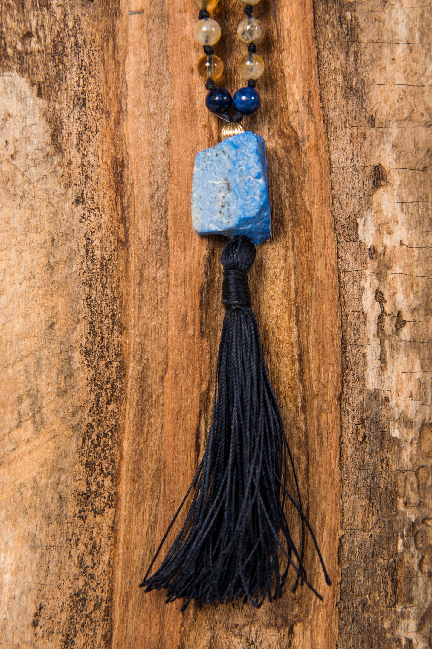 Mala in Quarzo citrino, Lapislazzuli Pietra guru Lapislazzuli, Argento dorato 925, Placcato Oro 14 kt