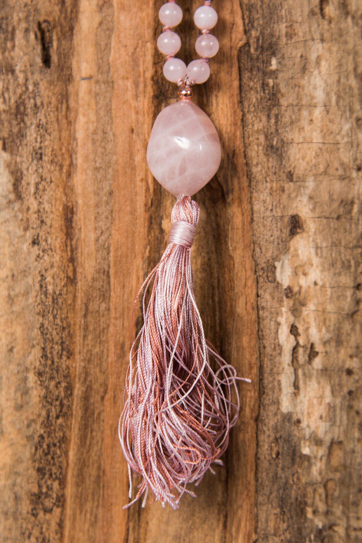 Mala in Quarzo rosa, Pietra Guru Quarzo in rosa, Rame