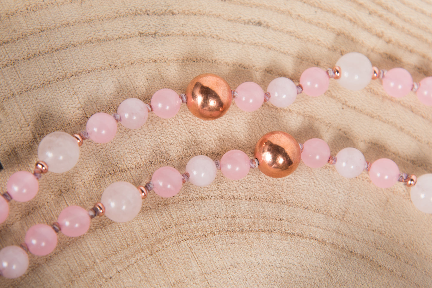 Mala in Quarzo rosa, Pietra Guru Quarzo in rosa, Rame