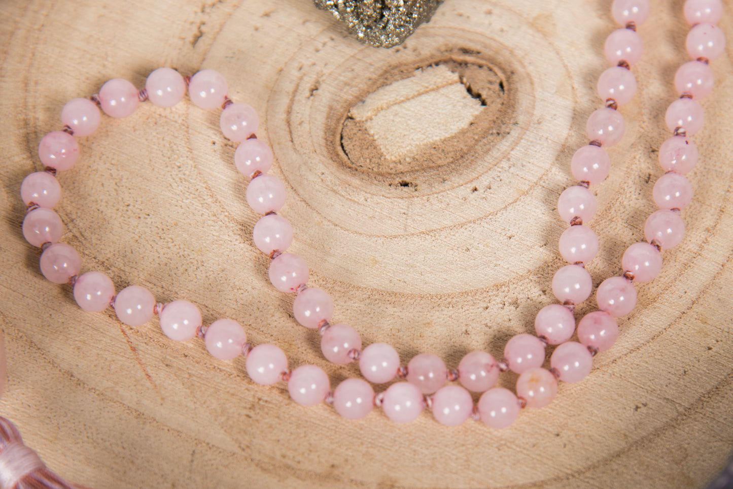 Mala in Quarzo rosa, Pietra Guru Quarzo in rosa, Rame