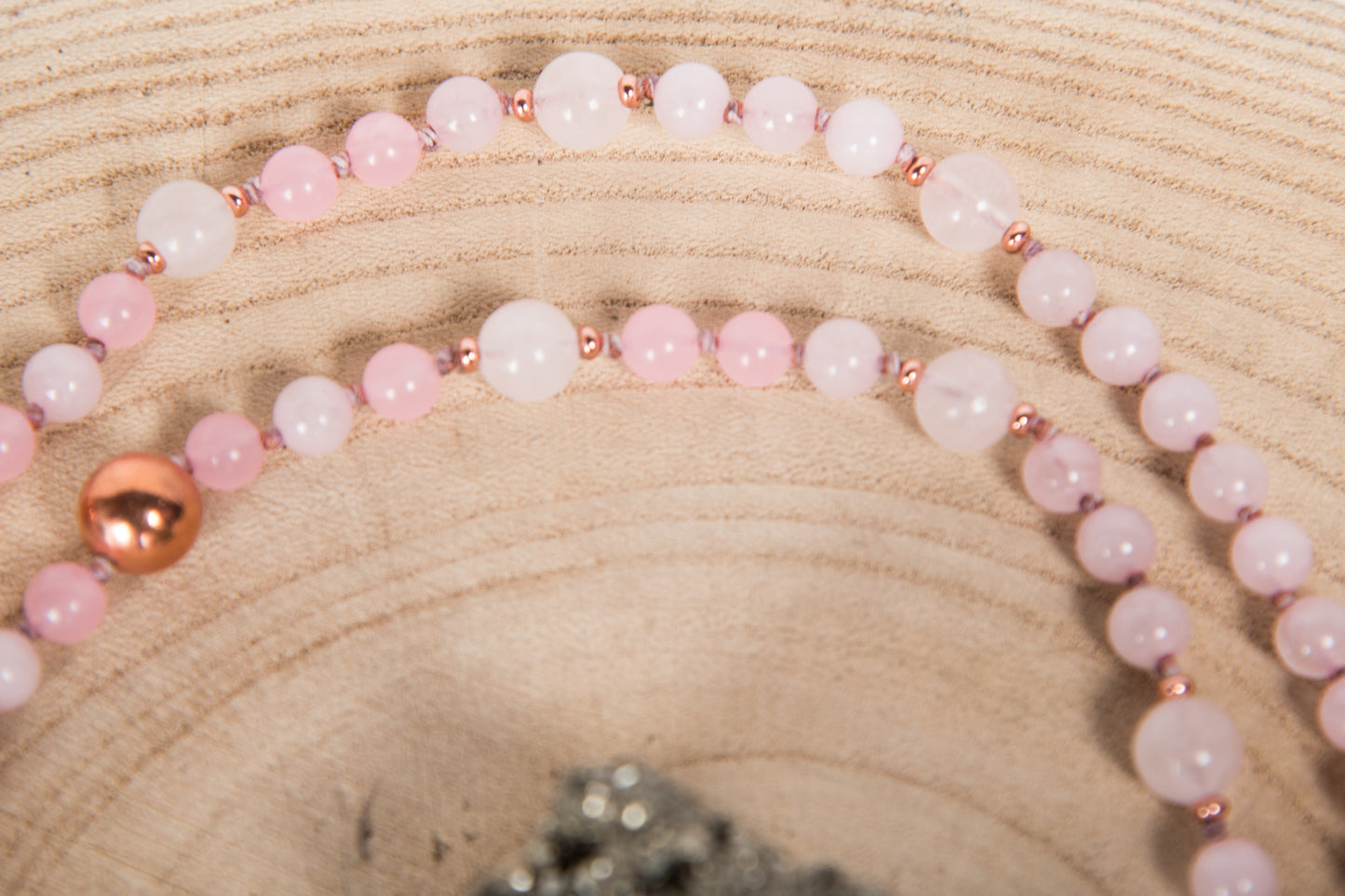 Mala in Quarzo rosa, Pietra Guru Quarzo in rosa, Rame