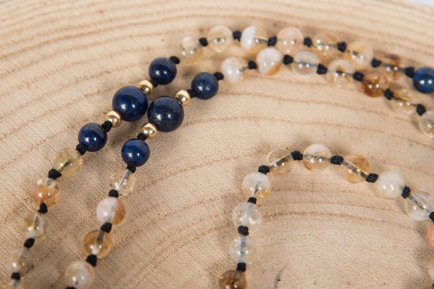 Mala in Quarzo citrino, Lapislazzuli Pietra guru Lapislazzuli, Argento dorato 925, Placcato Oro 14 kt