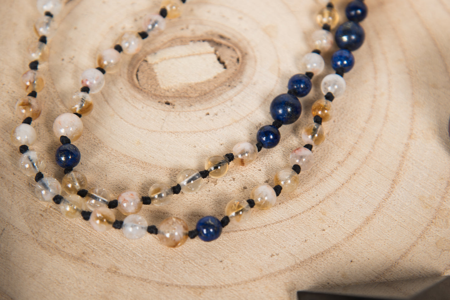 Mala in Quarzo citrino, Lapislazzuli Pietra guru Lapislazzuli, Argento dorato 925, Placcato Oro 14 kt