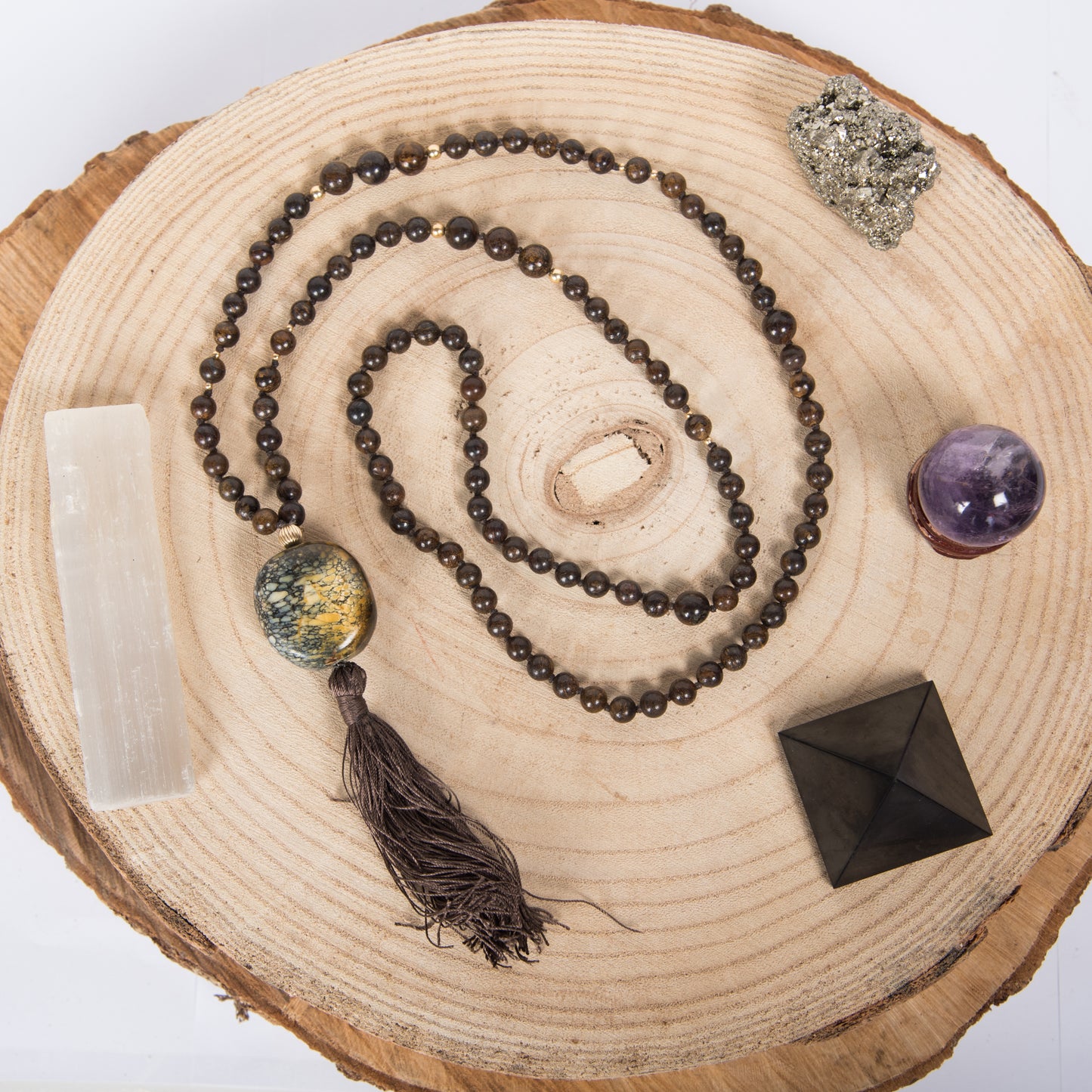 Mala in Bronzite, Argento dorato 925, Placcato Oro 14 kt