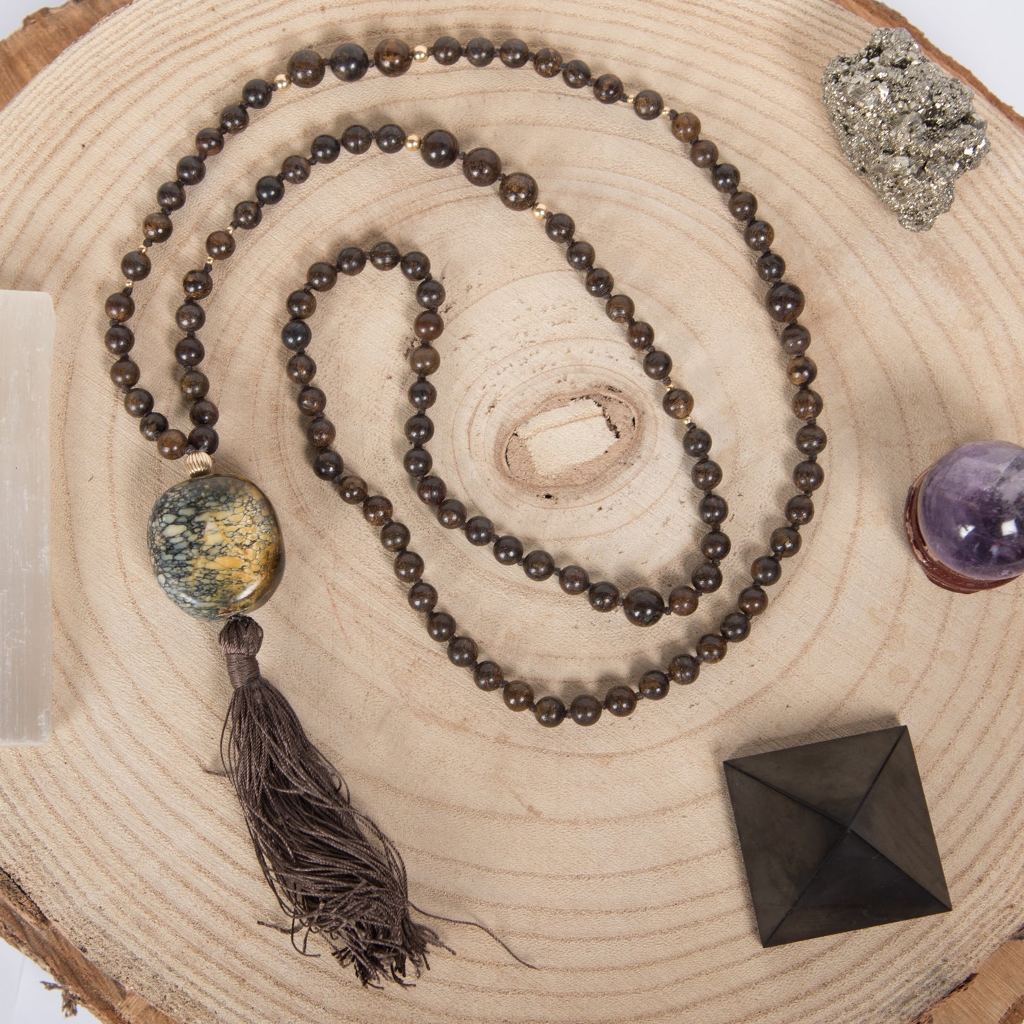 Mala in Bronzite, Argento dorato 925, Placcato Oro 14 kt