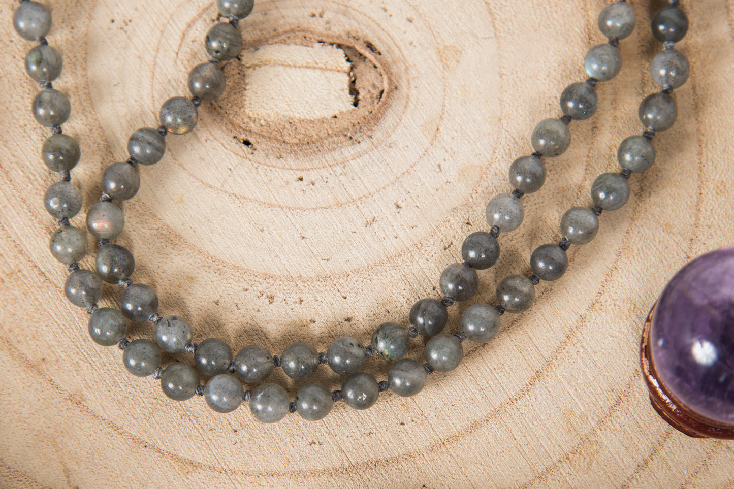 Mala in labradorite e corniola, rame