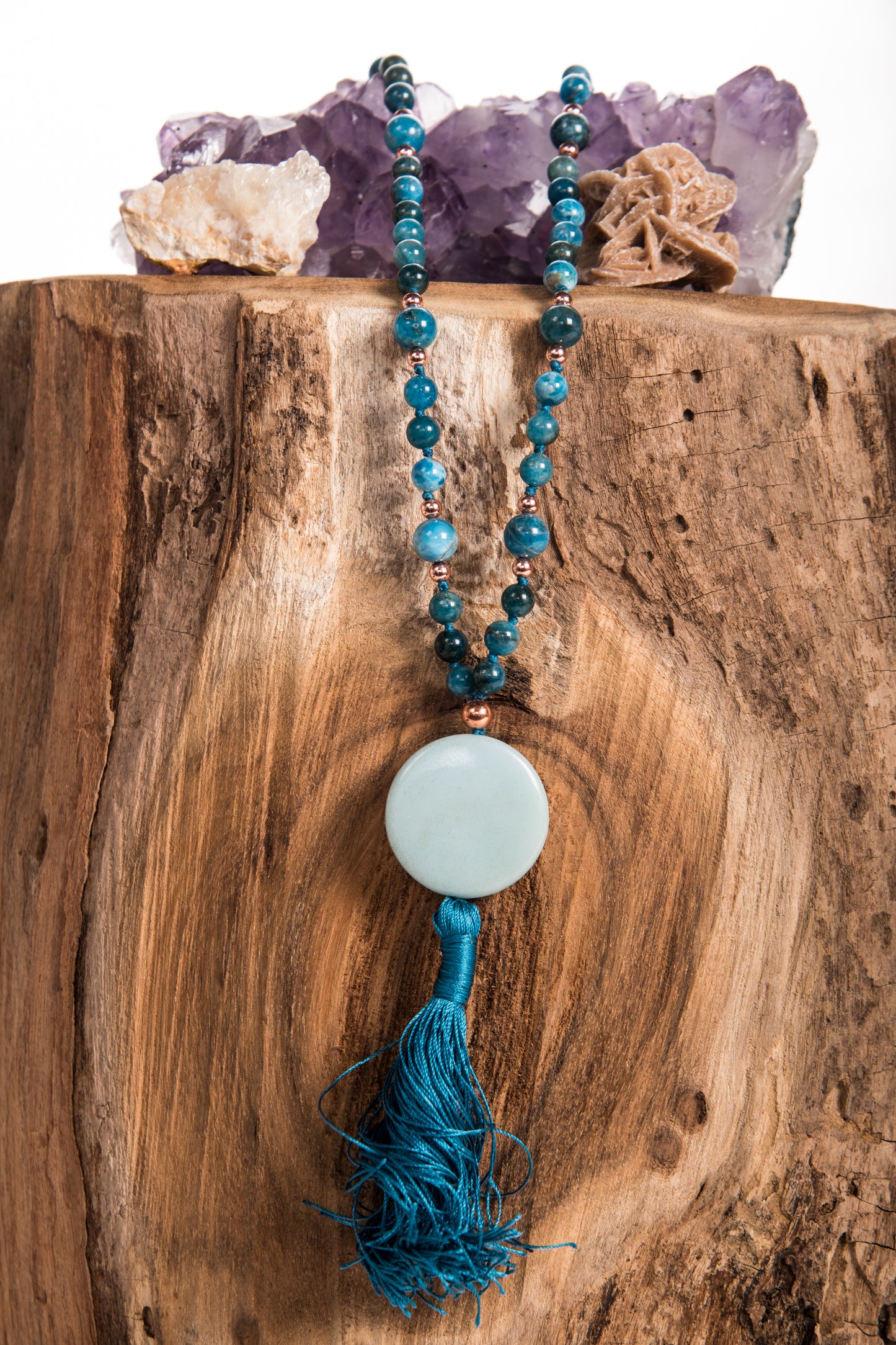 Mala Apatite, Pietra Guru Amazzonite, Rame