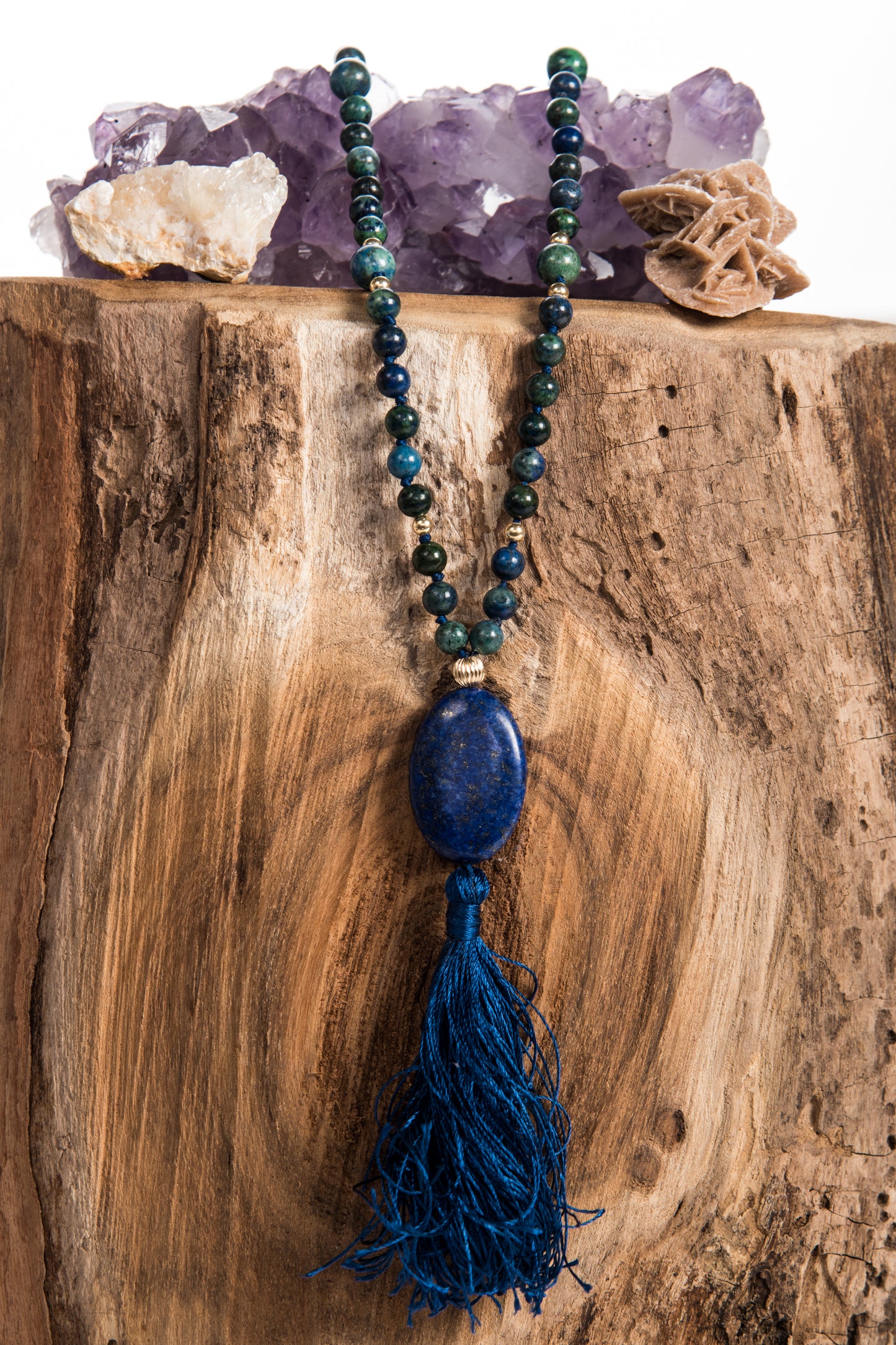 Mala Azzurrite, Pietra guru Lapislazzuli, Argento dorato 925, Placcato Oro 14 kt