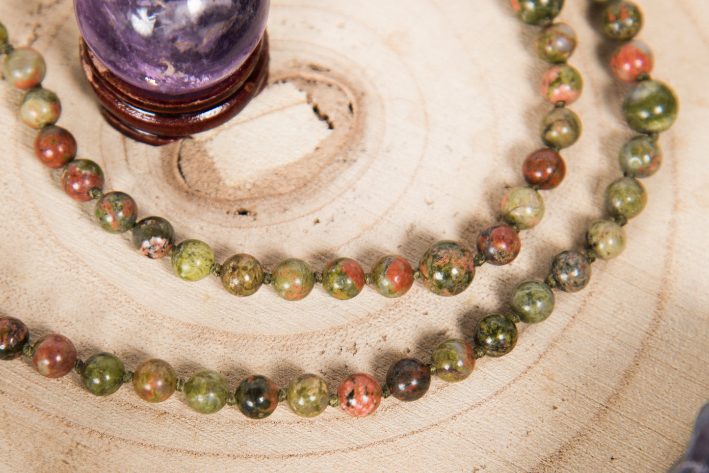 Mala in Unakite, Perla Guru in Rame