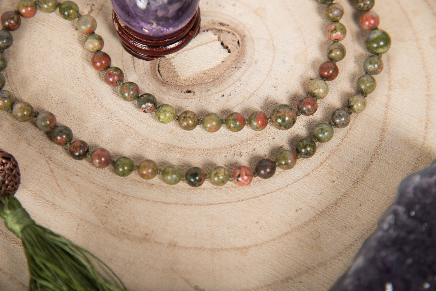 Mala in Unakite, Perla Guru in Rame