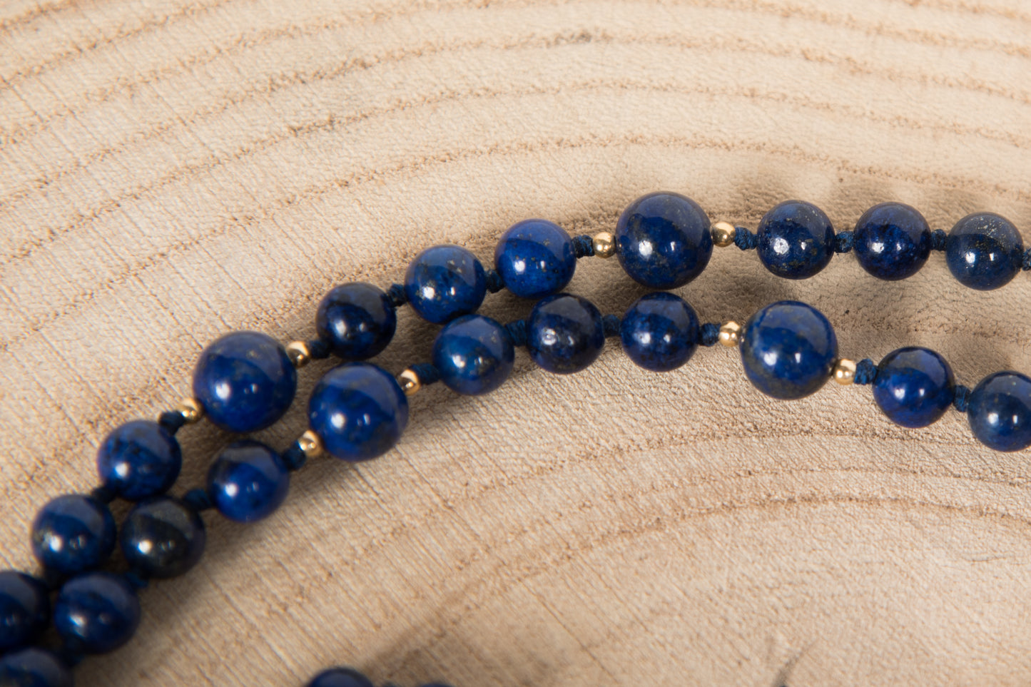 Mala in Lapislazzuli, Pietra guru Perla Tibetana, Argento dorato 925, Placcato Oro 14 kt