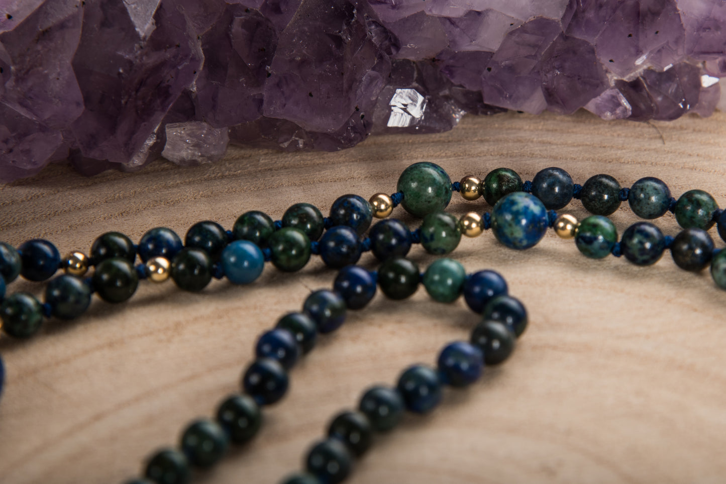 Mala Azzurrite, Pietra guru Lapislazzuli, Argento dorato 925, Placcato Oro 14 kt