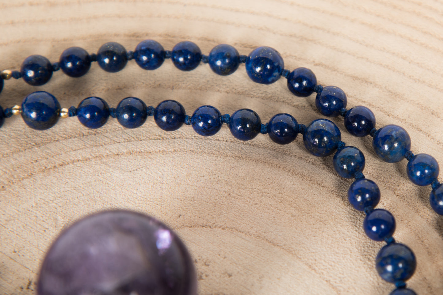 Mala in Lapislazzuli, Pietra guru Perla Tibetana, Argento dorato 925, Placcato Oro 14 kt