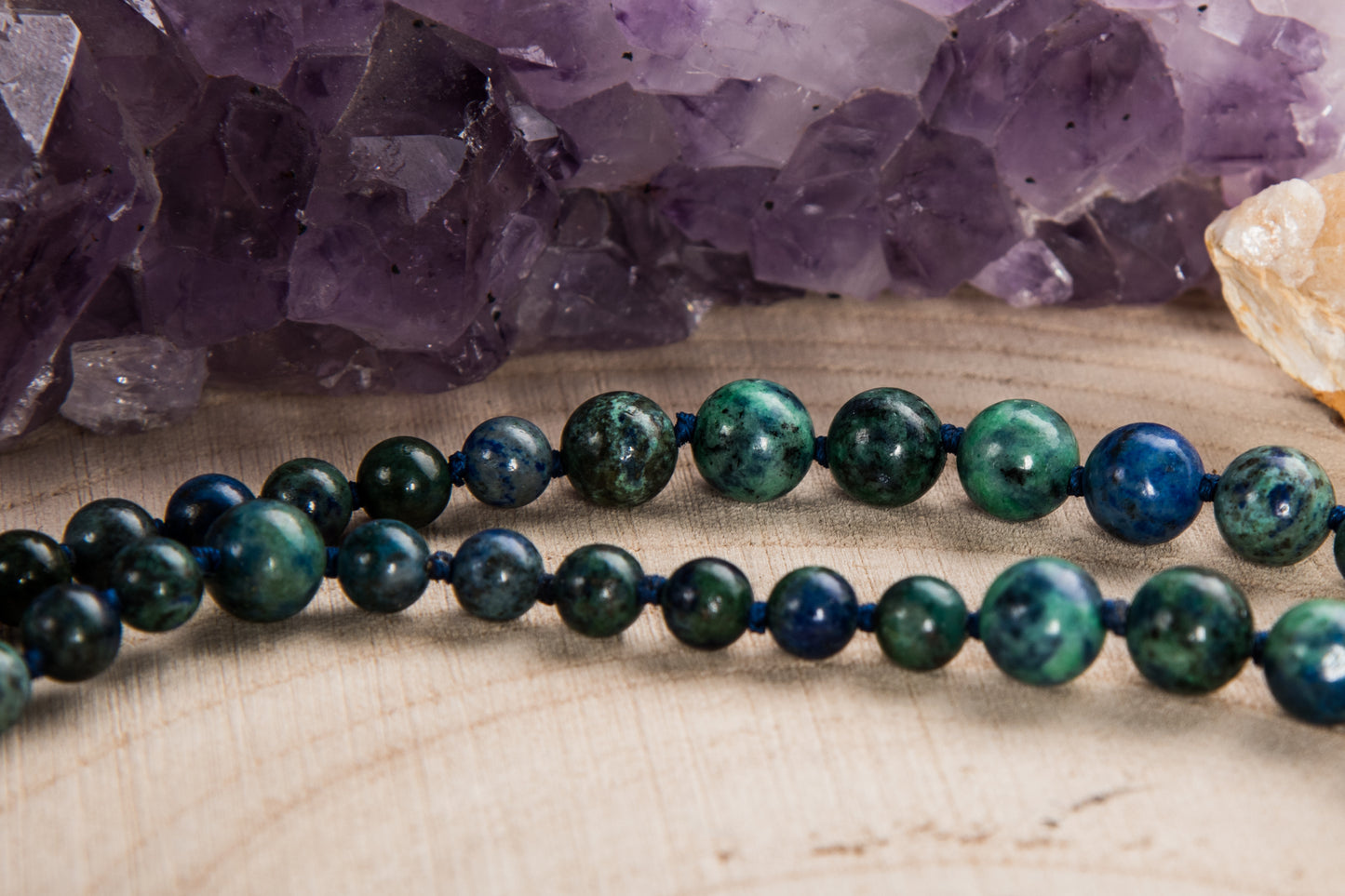 Mala in Azzurrite, Pietra guru Lapislazzuli, Argento dorato 925, Placcato Oro 14 kt