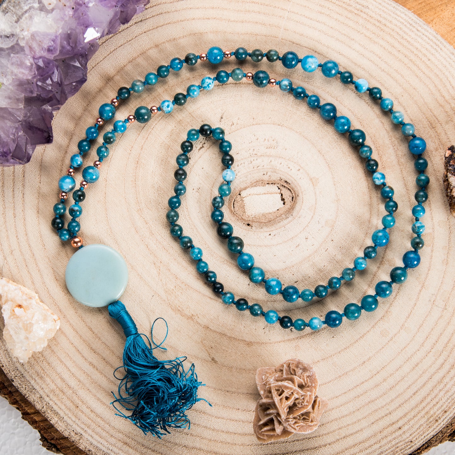 Mala Apatite, Pietra Guru Amazzonite, Rame