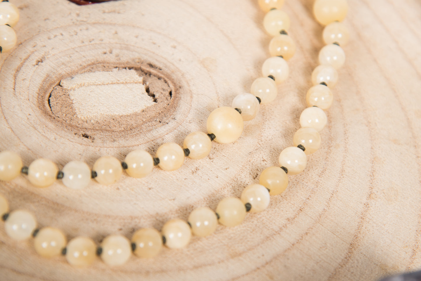 Mala in Calcite gialla, Pietra Guru in Agata e rame