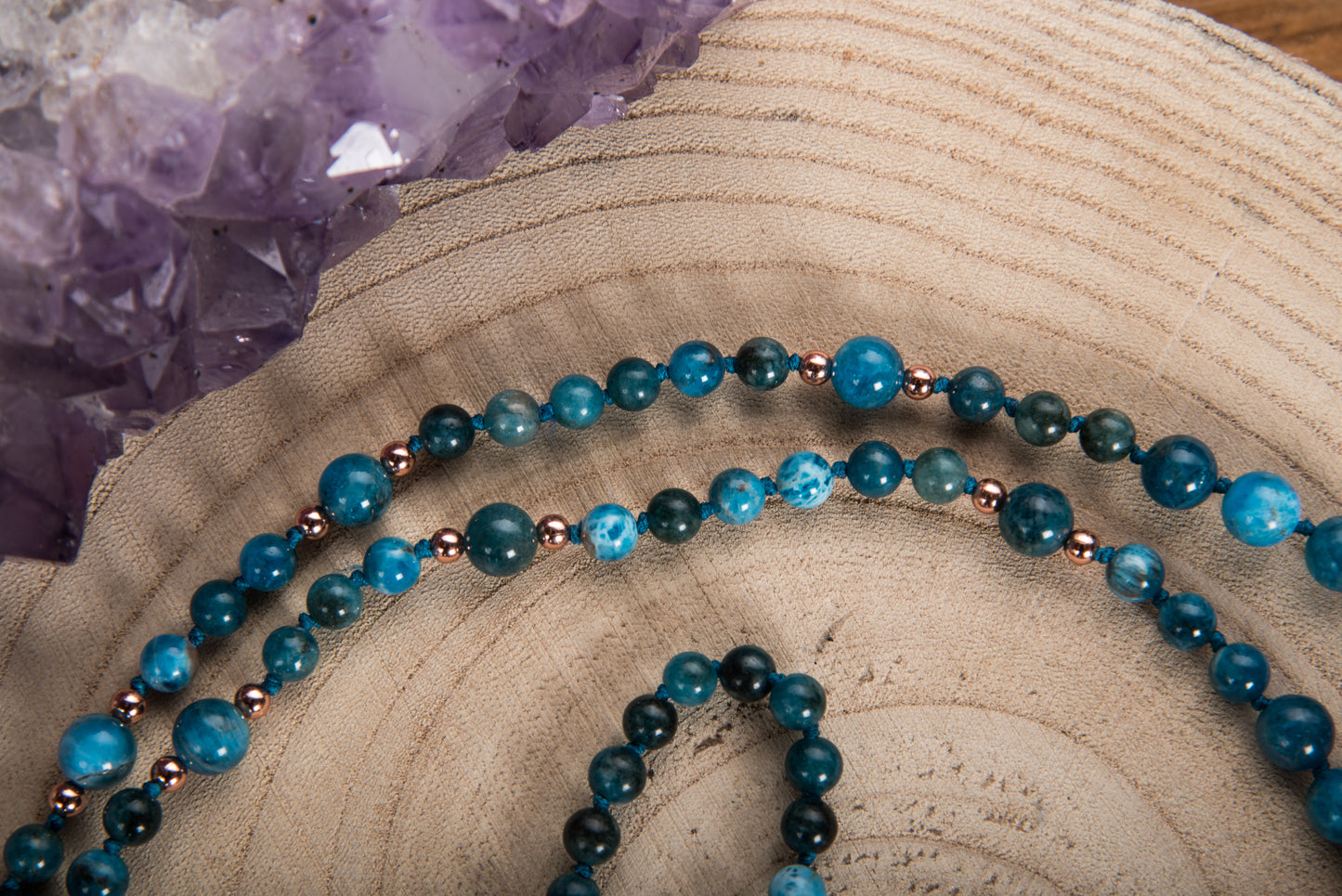 Mala Apatite, Pietra Guru Amazzonite, Rame