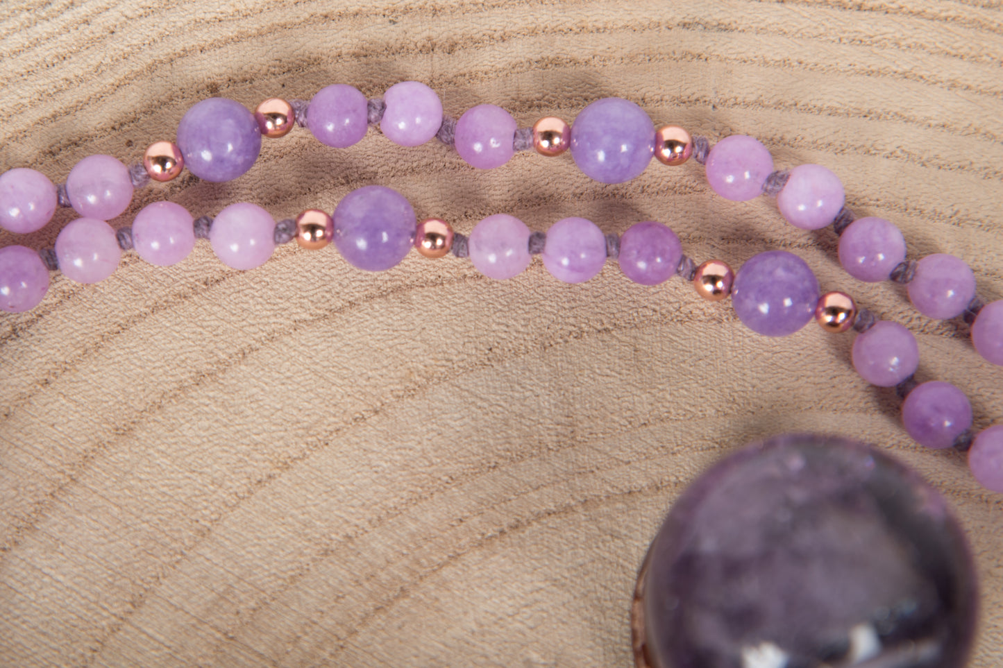 Mala in Ametista lavanda, Pietra Guru Ametista e Rame