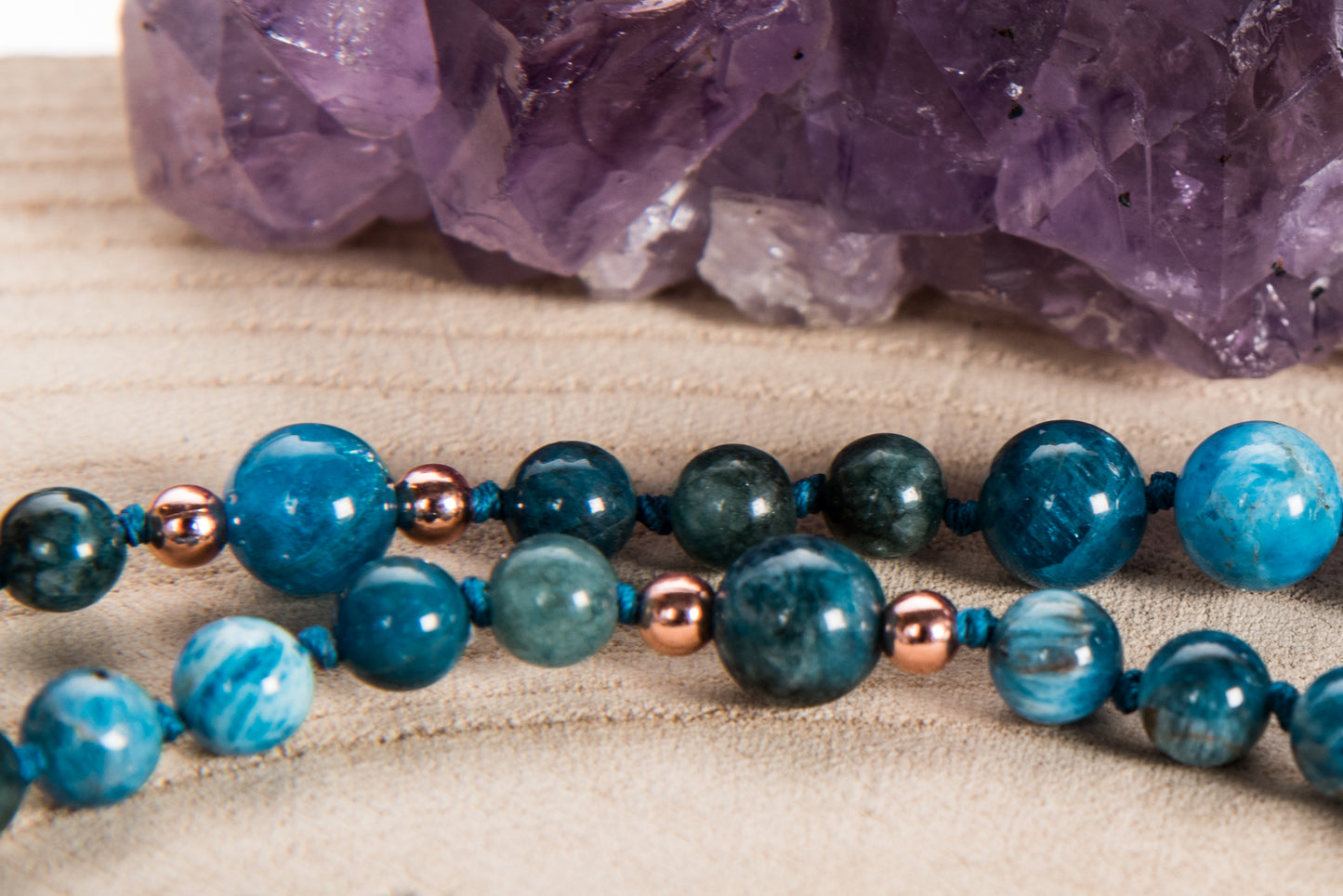 Mala Apatite, Pietra Guru Amazzonite, Rame