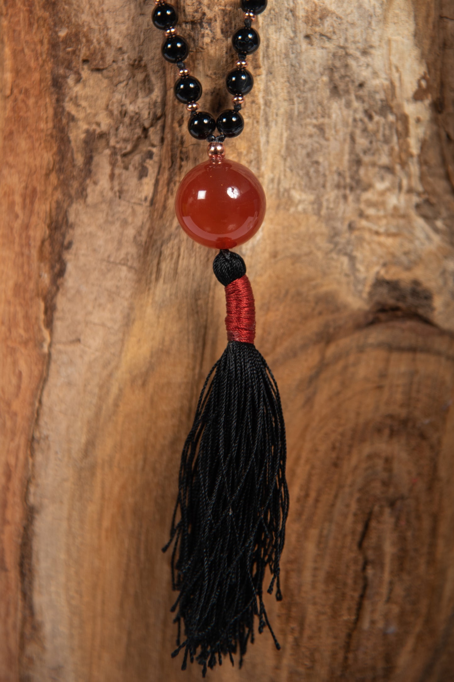 Mala con cristalli naturali di Agata rossa, Onice, Pietra Guru Agata rossa, Rame