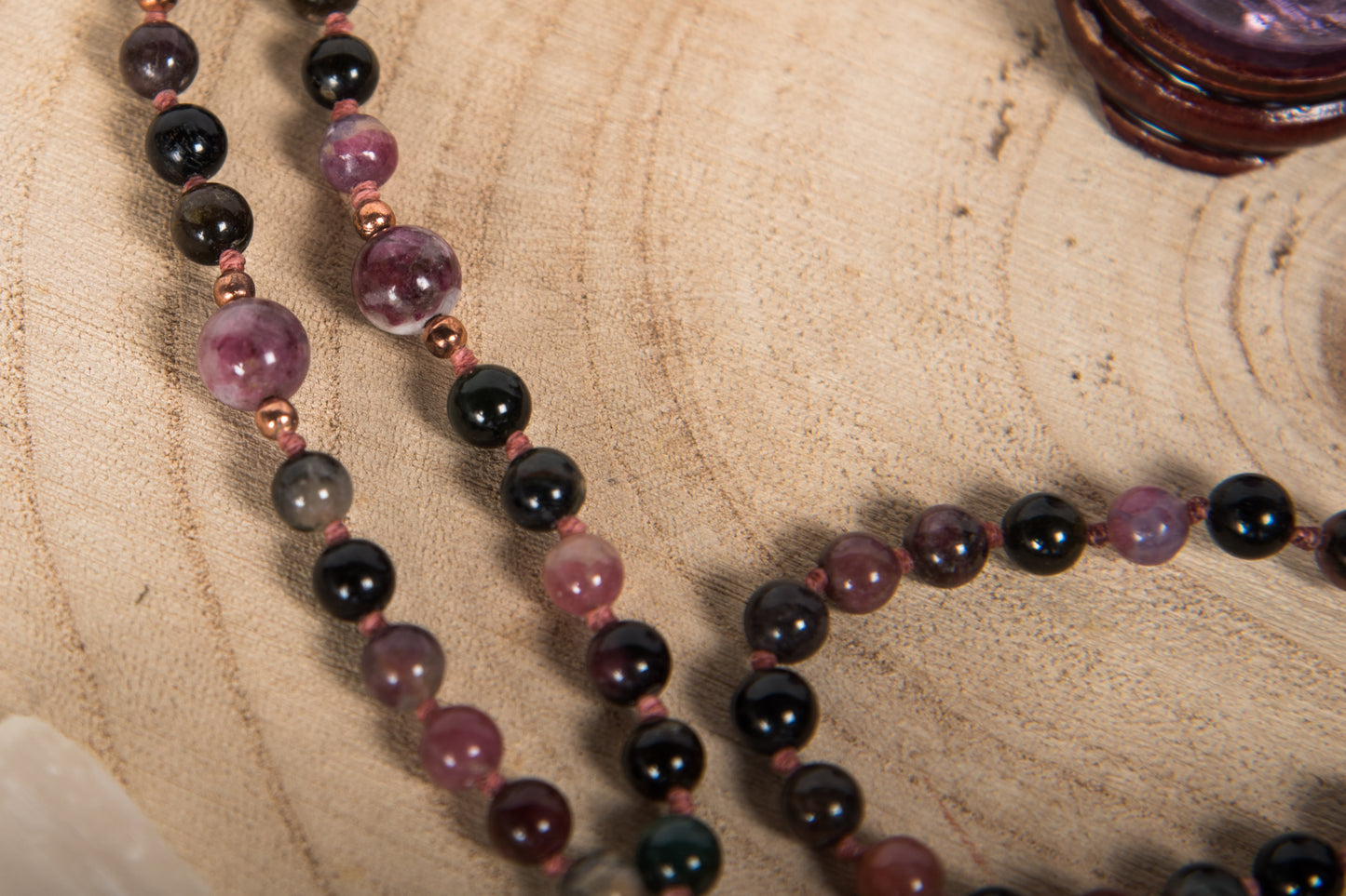 Mala in Tormalina multicolore naturale, Perla Guru Rame