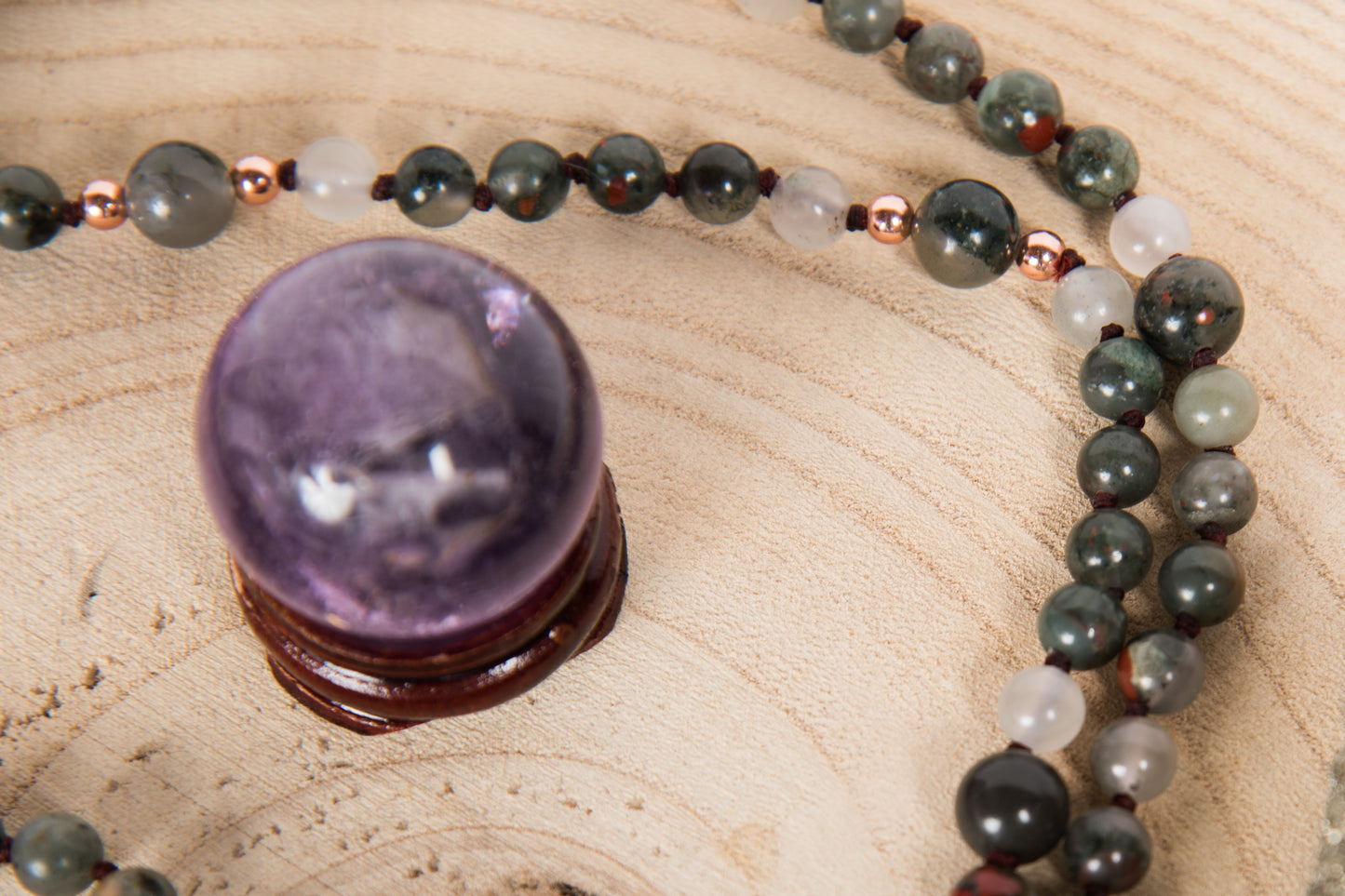 Mala in Eliotropio Diaspro Sanguigno, Pietra Guru Diaspro brecciato, Rame