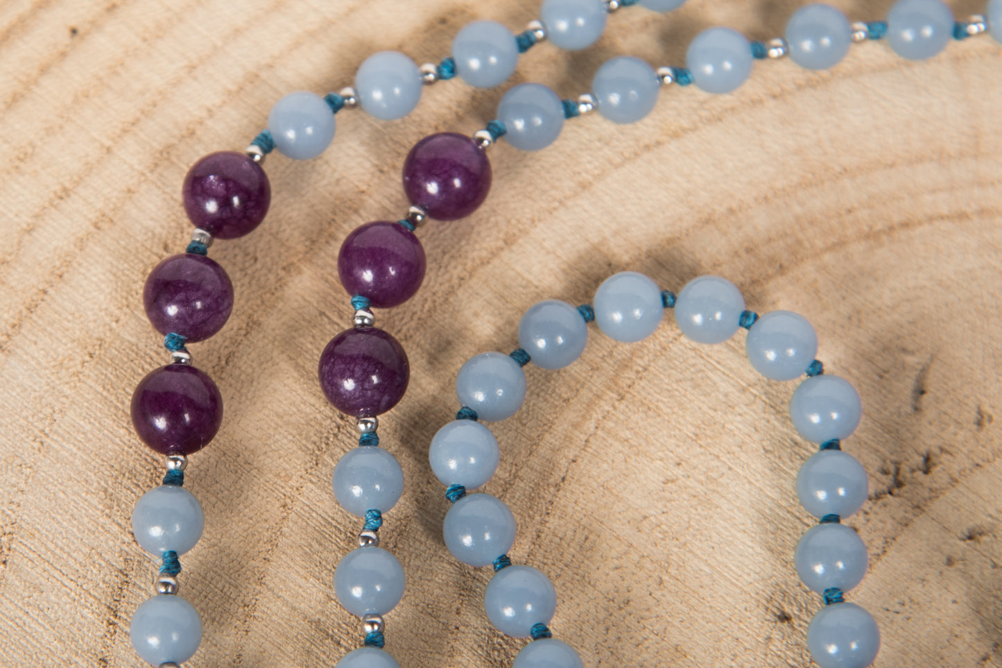 Mala in Angelite, Pietra Guru Ametista, Argento 925