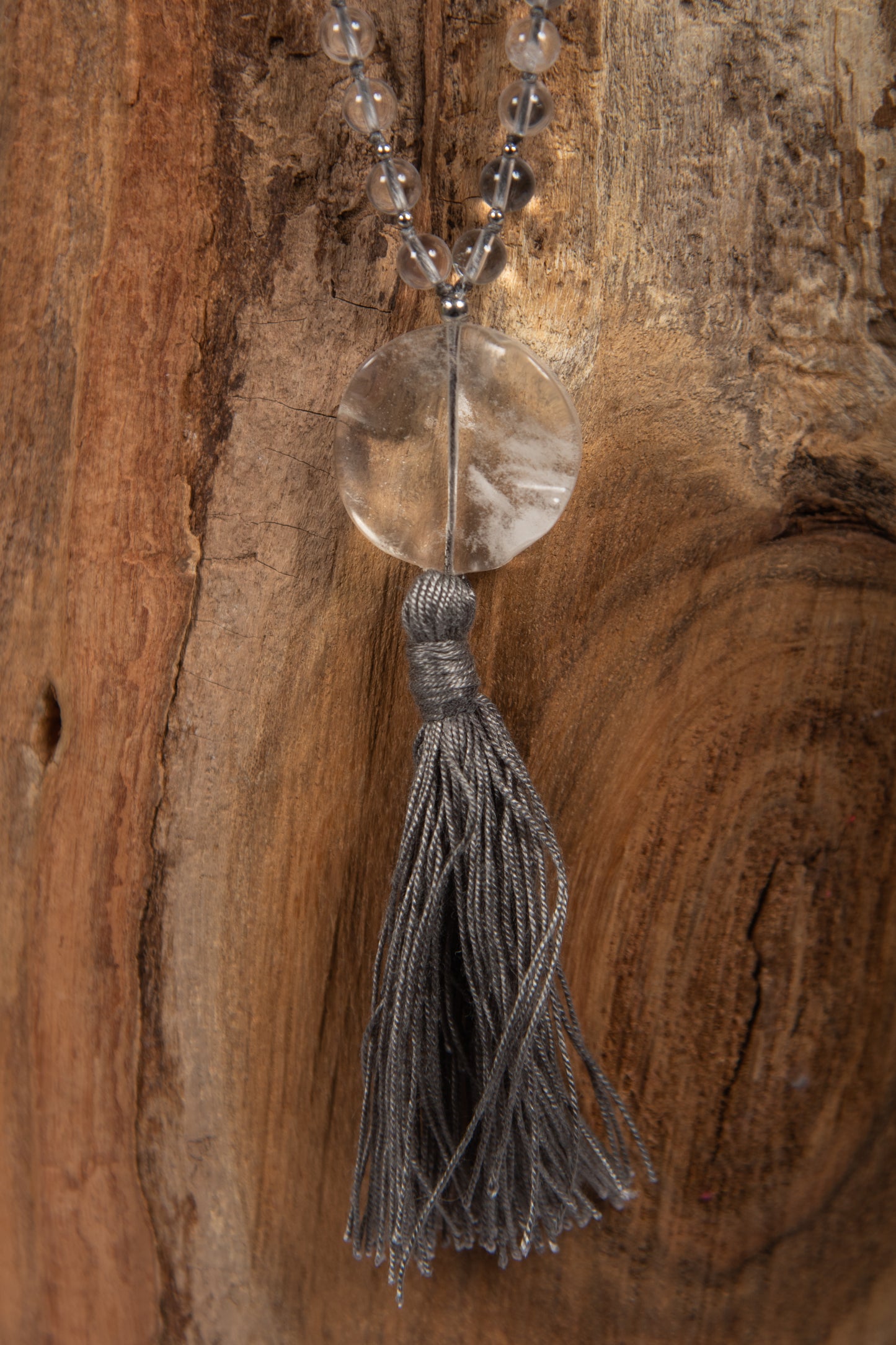 Mala collana da meditazione in Cristallo di Rocca, Pietra Guru Cristallo di Rocca, Argento 925