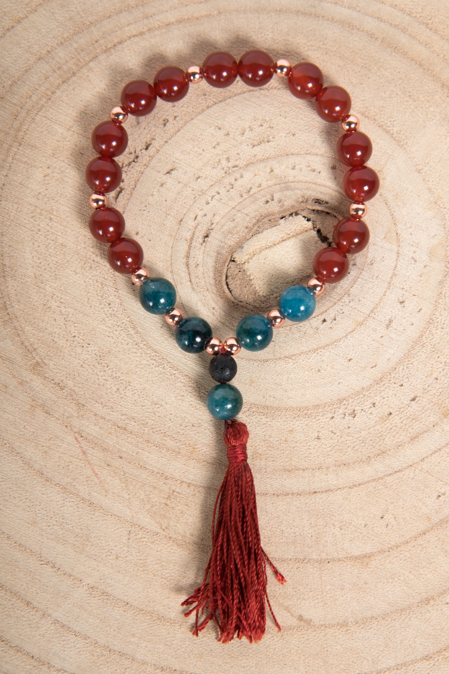 Bracciale Mala Agata rossa, Apatite, Pietra lavica e Rame