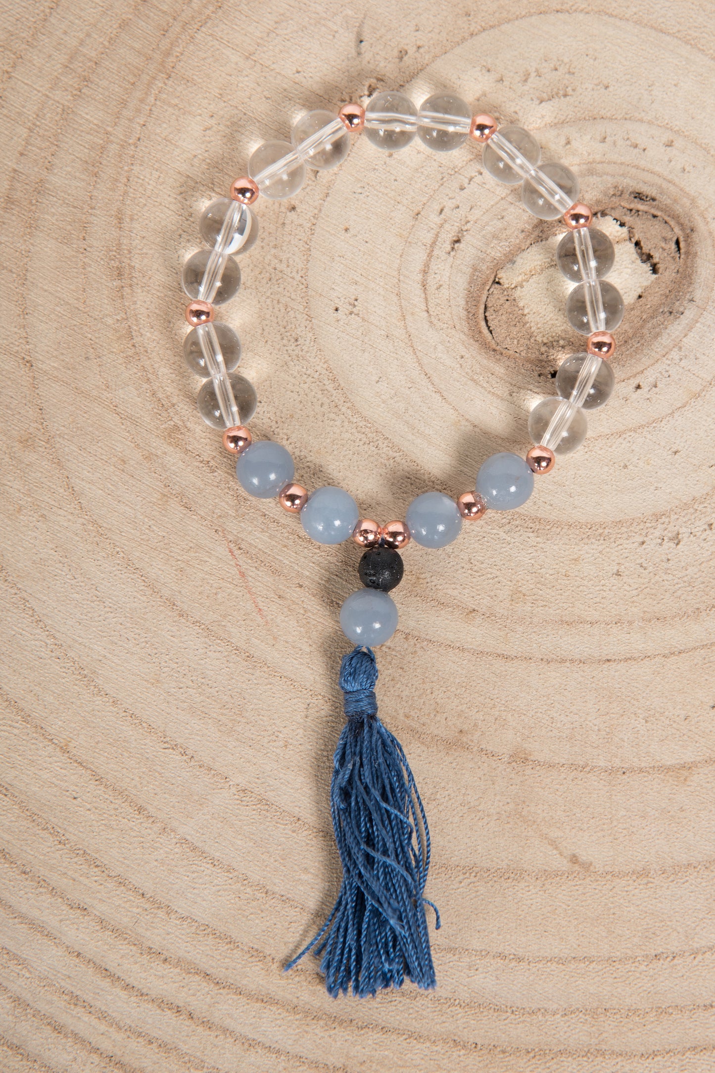 Bracciale Mala Acquamarina, Cristallo di rocca, Pietra lavica e Rame