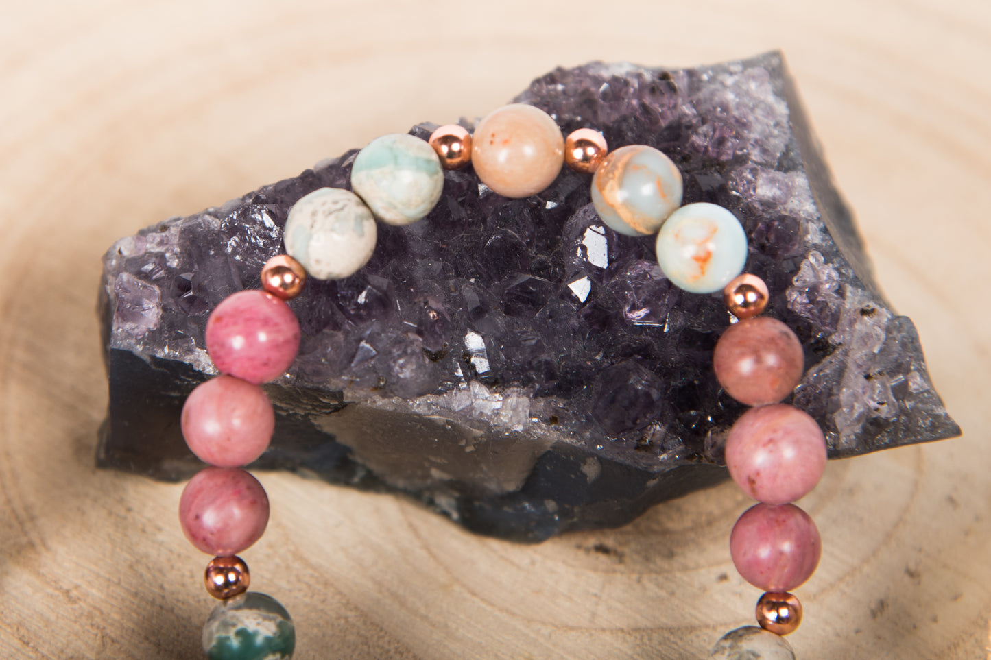 Diaspro multicolore, Rodonite, Charm Albero della Vita in Rame